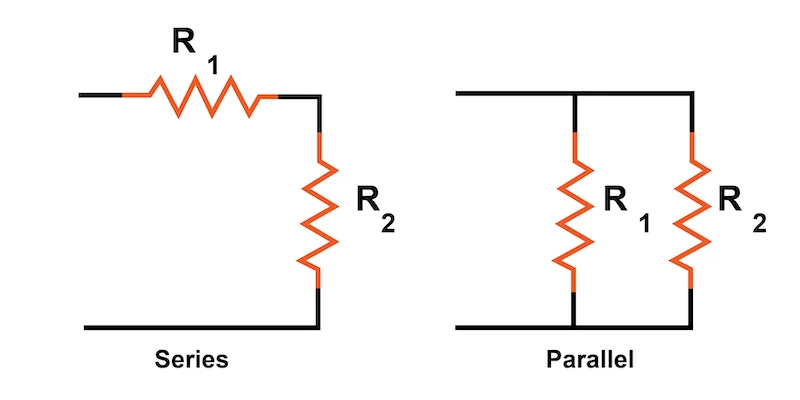 Series and parallel circuits diagram showing current flow differences